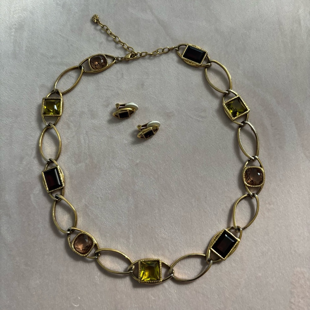 VTG Swarovski Y2K Crystal Statement Necklace and Clip On Earrings Set